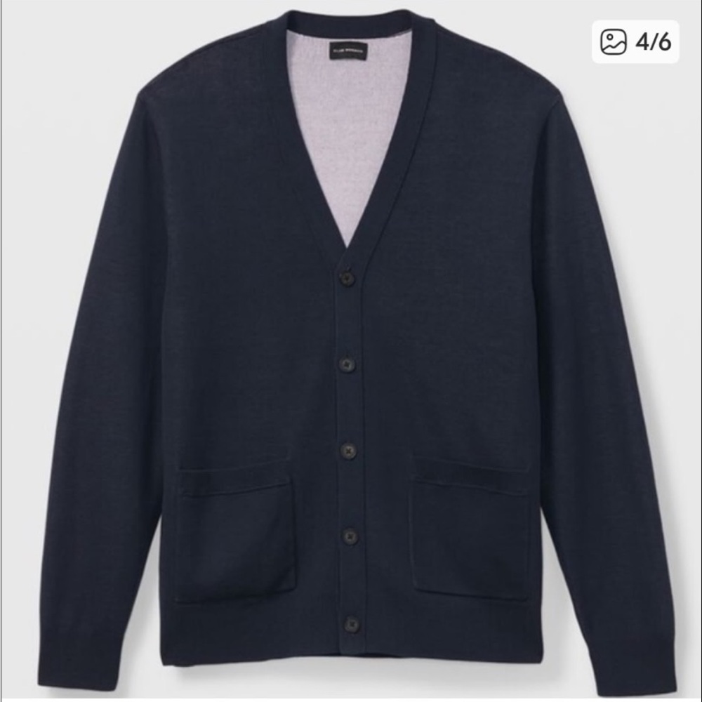 ✨🐈‍⬛ Club Monaco Men’s Navy Knit Cardigan 👔 Button-Up Luxe 💫🖤💙